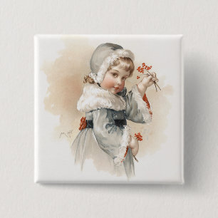 Maud Humphrey's Winter Girl 15 Cm Square Badge