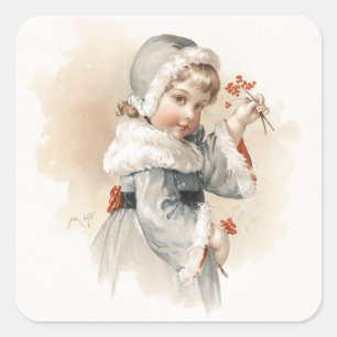 Maud Humphrey's Winter Girl Square Sticker