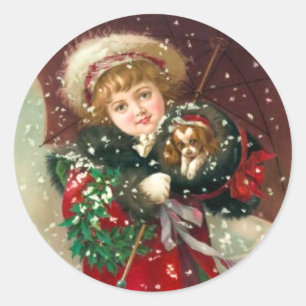 Maud Humphrey's Winter Girl with dog Classic Round Sticker
