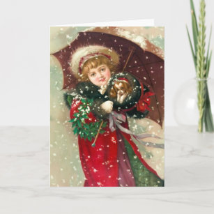 Maud Humphrey's Winter Girl with dog Holiday Card
