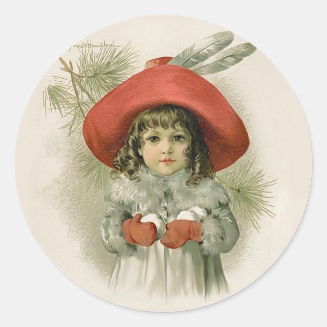 Maude Humphrey Girl and Snowballs Classic Round Sticker (Front)