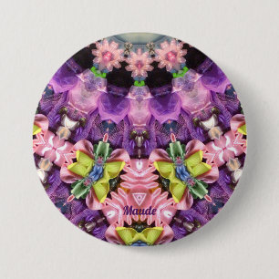 MAUDE ~ Purple Pink Green Yellow BLING  7.5 Cm Round Badge