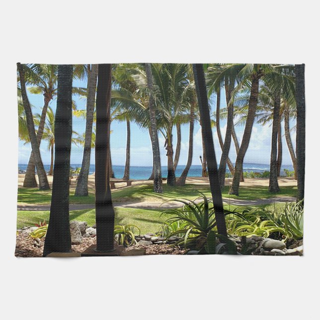 Maui Beach Hawaii Palm Trees Tea Towel (Horizontal)