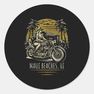 Maui Beaches Hawaii Motorcycle Hotrod Vintage Desi Classic Round Sticker