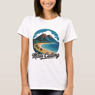 Maui Calling – Retro Hawaiian Sunset Beach T-Shirt