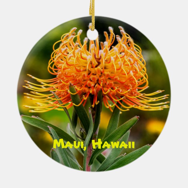 Maui Flowers, Lavender & Protea, Ceramic Tree Decoration (Back)