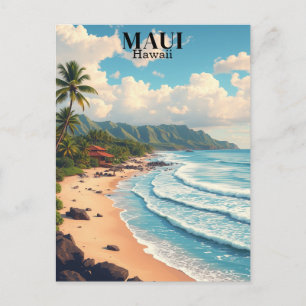 Maui Hawaii Beach Vintage Travel Postcard