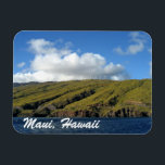 Maui Hawaii Beautiful Ocean Mountains Photography Magnet<br><div class="desc">A beautiful photograph of Maalaea Bay in Maui,  Hawaii. Pretty lush,  green mountains lining the gorgeous blue ocean seascape with windmills and white clouds at the top of the lovely hill. This scenic landscape is loved by Hawaiians and tourists on vacation.</div>