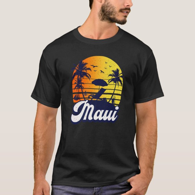 Maui Hawaii Hawaiian Sunset Beach Retro Premium T-Shirt (Front)