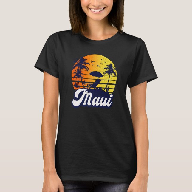 Maui Hawaii Hawaiian Sunset Beach Retro Premium T-Shirt (Front)