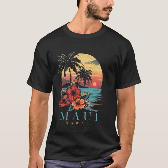 Maui Hawaii Hibiscus Hawaiian Flowers Souvenir Sur T-Shirt (Front)