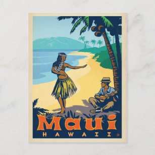Maui, Hawaii   Hula Girl & Ukele Postcard