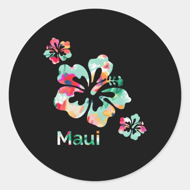 Maui Hawaii Islands Hawaiian Hibiscus Flowers Surf Classic Round Sticker (Front)