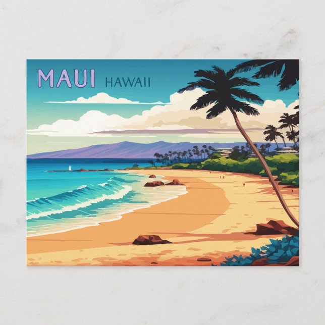 Maui Hawaii Kaanapali Beach Vintage Retro Postcard (Front)