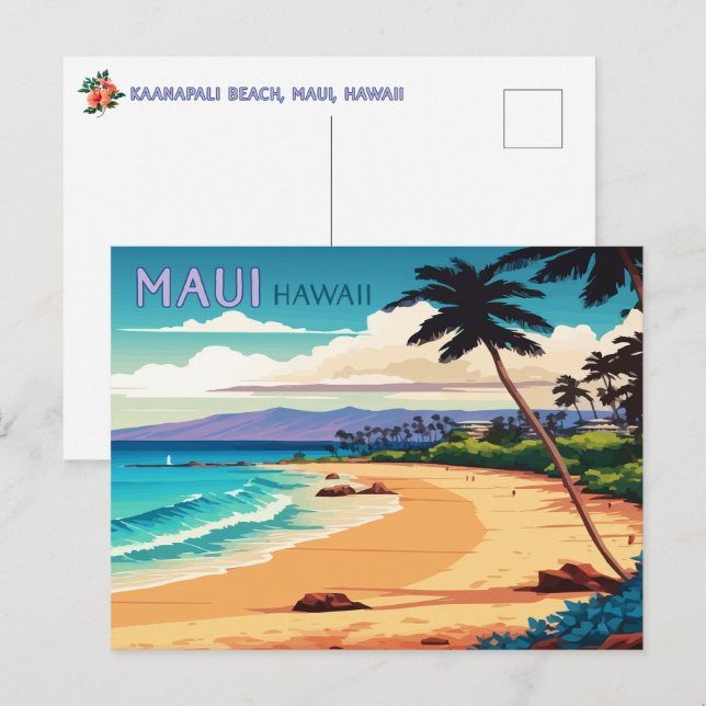 Maui Hawaii Kaanapali Beach Vintage Retro Postcard (Front/Back)
