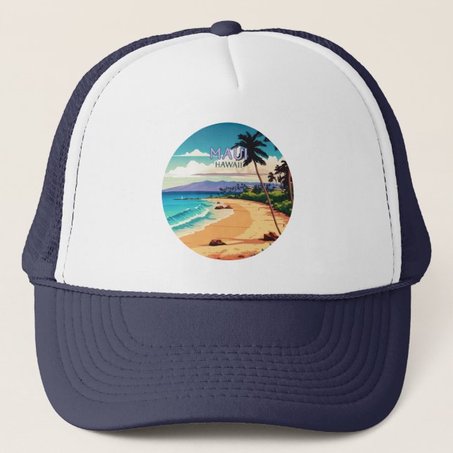 Maui Hawaii Kaanapali Beach Vintage Retro Trucker Hat (Front)