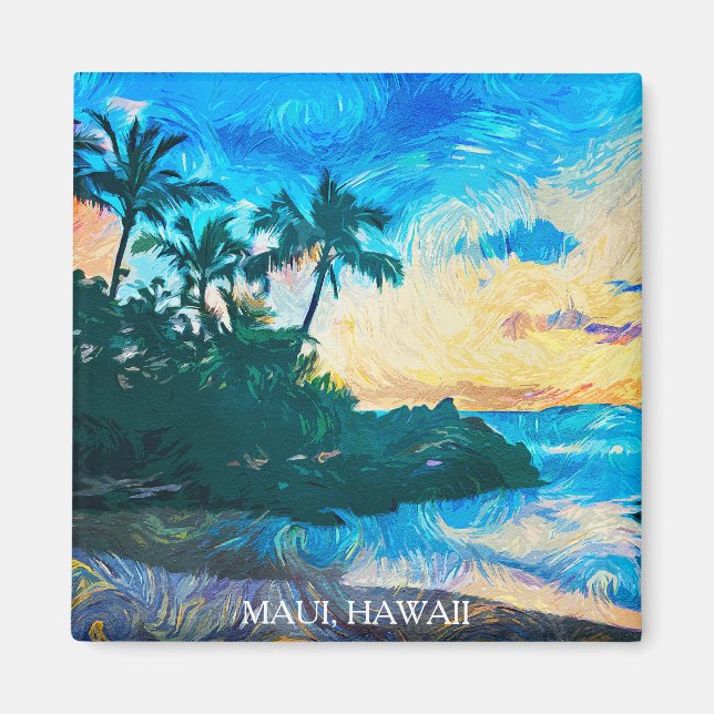 Maui Hawaii Oil Paint Illustration travel Magnet (Front)