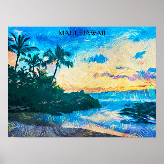 Maui Hawaii Oil Paint Illustration travel Poster (Front)