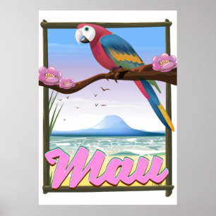 Maui Hawaii parrot tropical travel poster