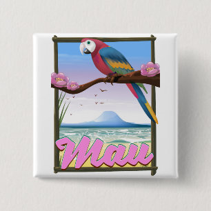 Maui Hawaii parrot tropical travel poster 15 Cm Square Badge