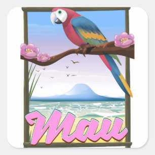 Maui Hawaii parrot tropical travel poster Square Sticker