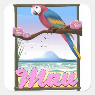 Maui Hawaii parrot tropical travel poster Square Sticker