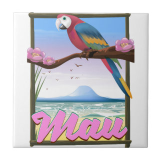 Maui Hawaii parrot tropical travel poster Tile