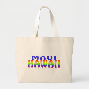 Maui Hawaii rainbow words tote bag