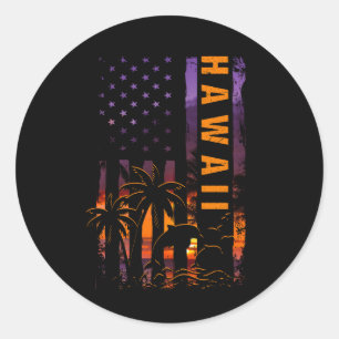 Maui Hawaii Sunset American Flag Honolulu Hawaiian Classic Round Sticker
