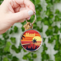 Maui Hawaii sunset beach vintage orange Keychain