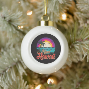 Maui Hawaii Sunset Beach Waves Ceramic Ball Christmas Ornament