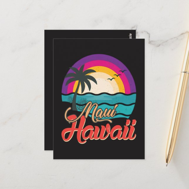 Maui Hawaii Sunset Beach Waves Postcard (Front/Back In Situ)