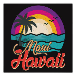 Maui Hawaii Sunset Beach Waves Poster