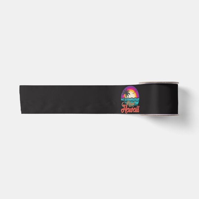Maui Hawaii Sunset Beach Waves Satin Ribbon (Front)