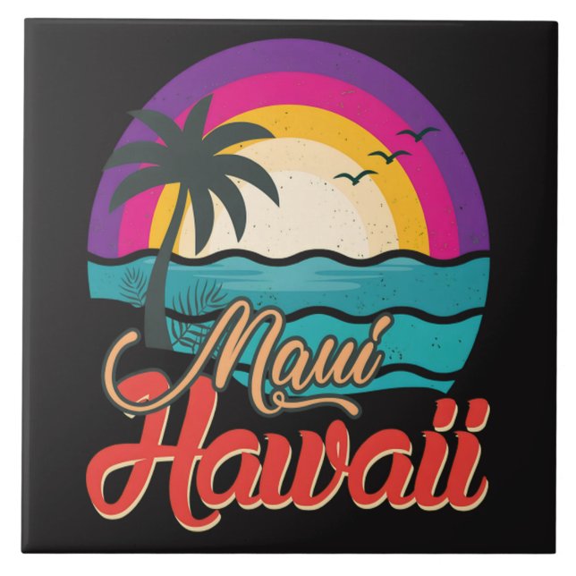 Maui Hawaii Sunset Beach Waves Tile (Front)