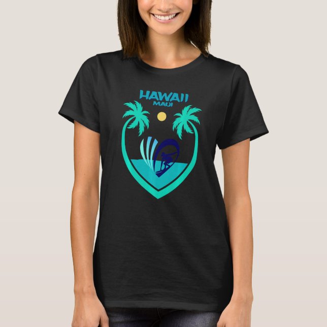 Maui Hawaii Surf Oahu Beach Palms Aloha  USA Souve T-Shirt (Front)