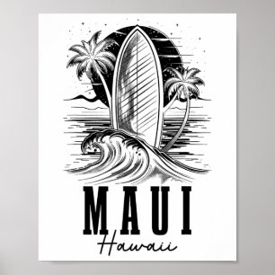 Maui Hawaii Surfer Vintage Surf Board Surfing Hawa Poster