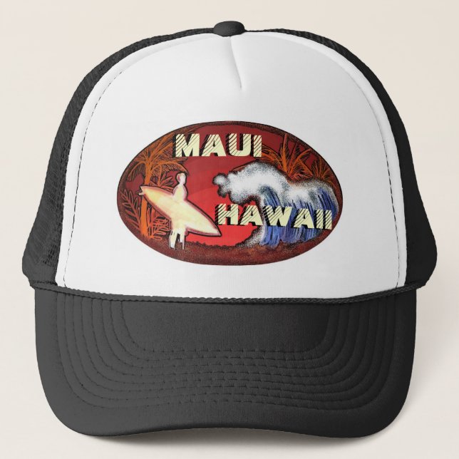 Maui Hawaii surfer waves artistic beach scene hat (Front)