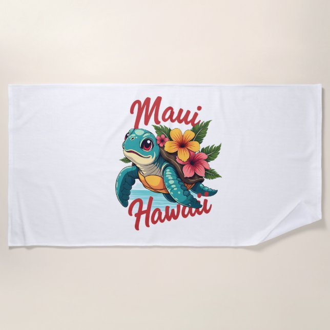 Maui Hawaii T Shirt Girl Women Kids Sea Turtle Haw Beach Towel (Front)