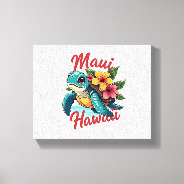 Maui Hawaii T Shirt Girl Women Kids Sea Turtle Haw Canvas Print (Front)