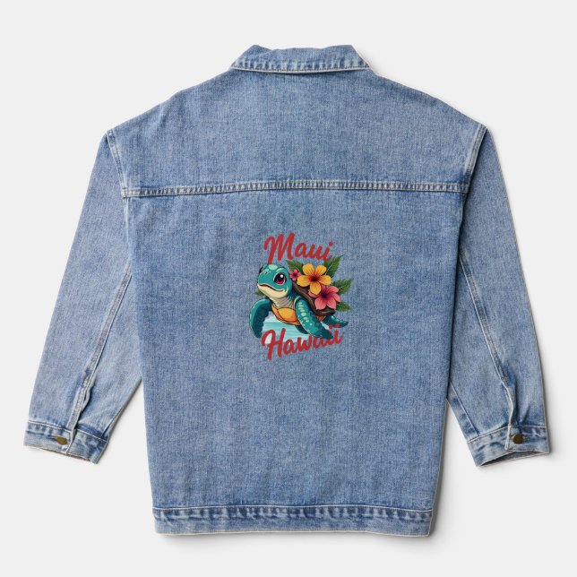 Maui Hawaii T Shirt Girl Women Kids Sea Turtle Haw Denim Jacket (Back)