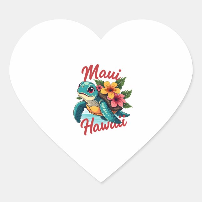 Maui Hawaii T Shirt Girl Women Kids Sea Turtle Haw Heart Sticker (Front)