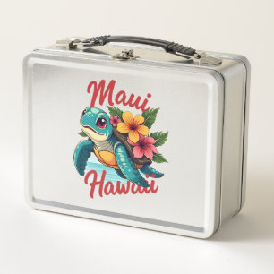 Maui Hawaii T Shirt Girl Women Kids Sea Turtle Haw Metal Lunch Box