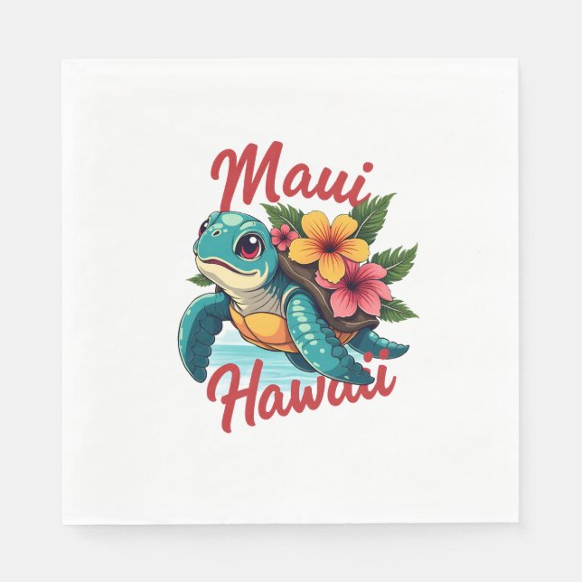 Maui Hawaii T Shirt Girl Women Kids Sea Turtle Haw Napkin (Front)