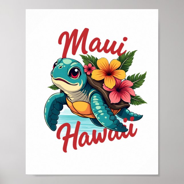 Maui Hawaii T Shirt Girl Women Kids Sea Turtle Haw Poster (Front)