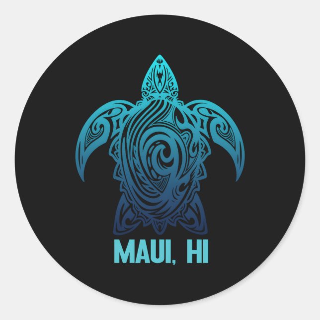 Maui Hawaii Tribal Sea Turtle Hawaiian Surfer Scub Classic Round Sticker (Front)