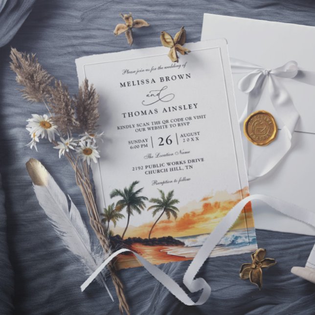 Maui Hawaii Tropical Beach Elegant QR Code Wedding Invitation (Creator Uploaded)