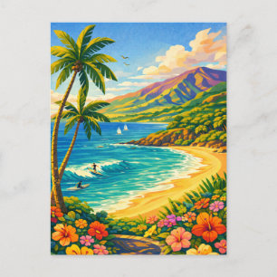 Maui Hawaii Tropical Coastline Retro Travel Postcard