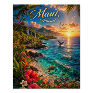 Maui Hawaii Tropical Coastline Travel Poster