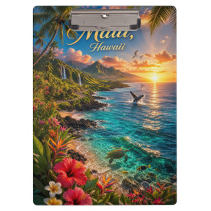 Maui Hawaii Tropical Coastline Travel Poster Clipboard